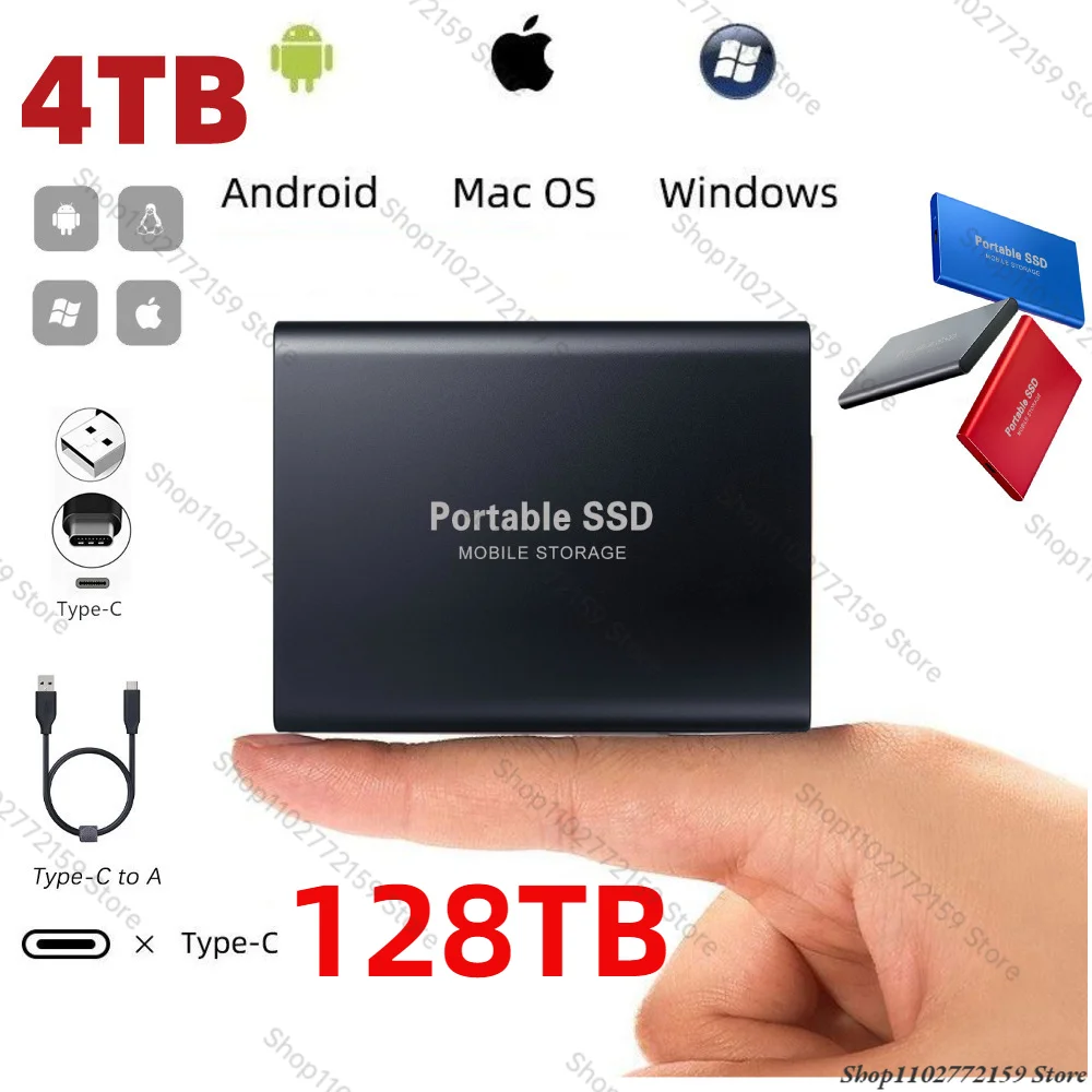 

New Portable SSD 4TB 16TB External Hard Drive Type-C USB 3.0 High Speed 8TB 128TB 64TB External Storage Hard Disks For Laptops