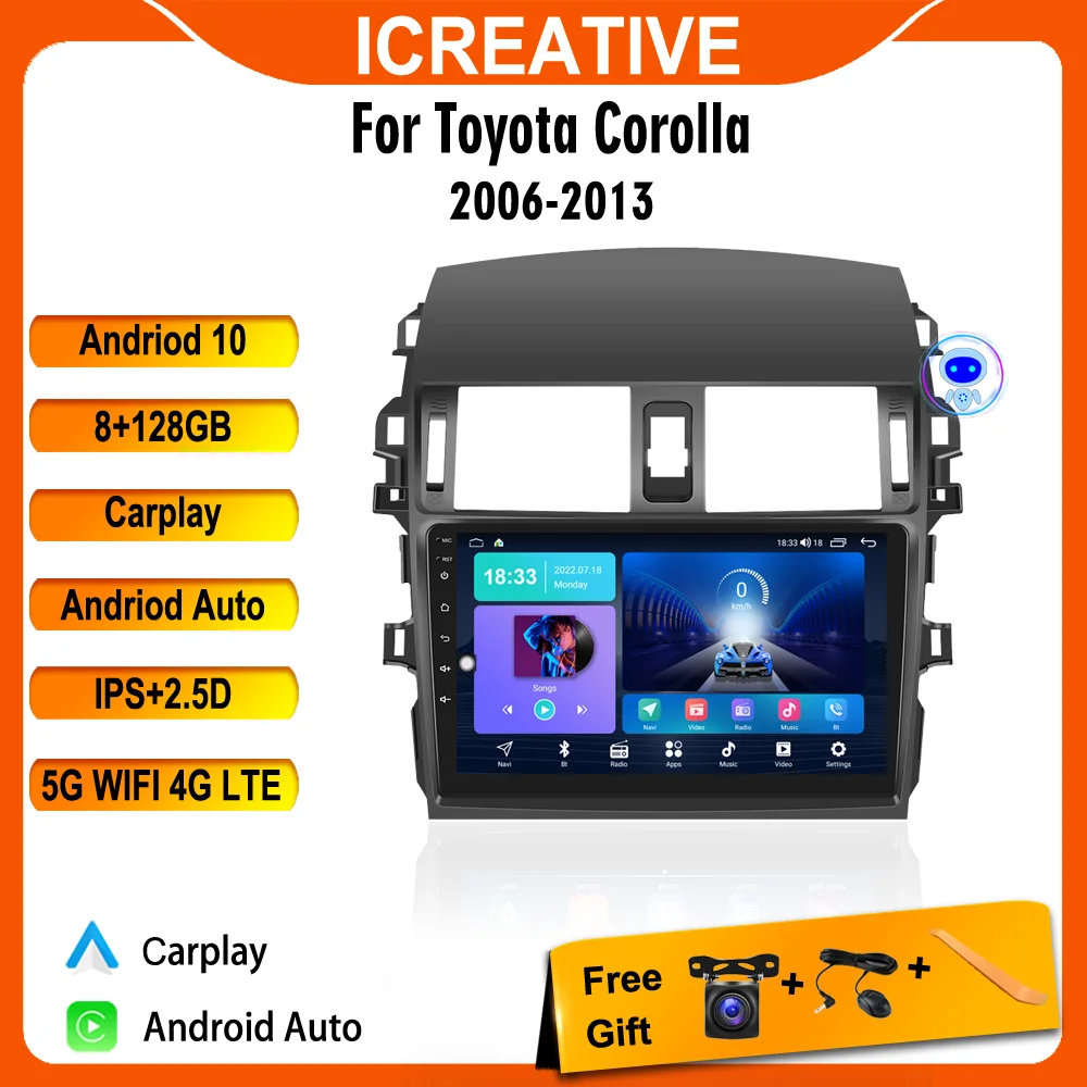 

ICREATIVE for Toyota Corolla E140 E150 2006 - 2013 2 Din Android 11 Car Radio Multimedia Player GPS Carplay Stereo DVD Head Unit