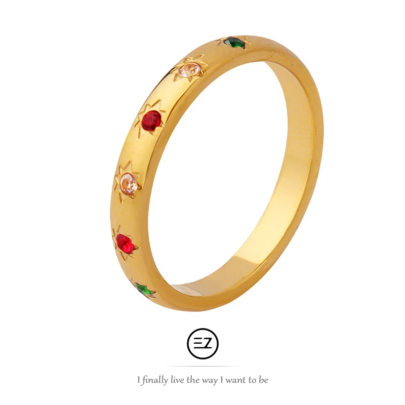 

EZeasy Finger Ring Luxury Fine Gold Plated Inlaid Red White Green Zircon For Women High Quality Anniversary Design Jewelry Gift