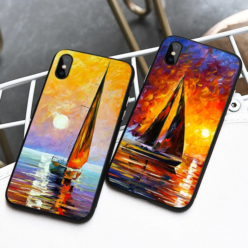 

Sailboat Art Pattern At Dusk Phone Case For Iphone 12 13 Mini 11 Pro Max XS Hard Mobile Shell 6S 7 8 Plus 5S X XR SE 2020 Cover
