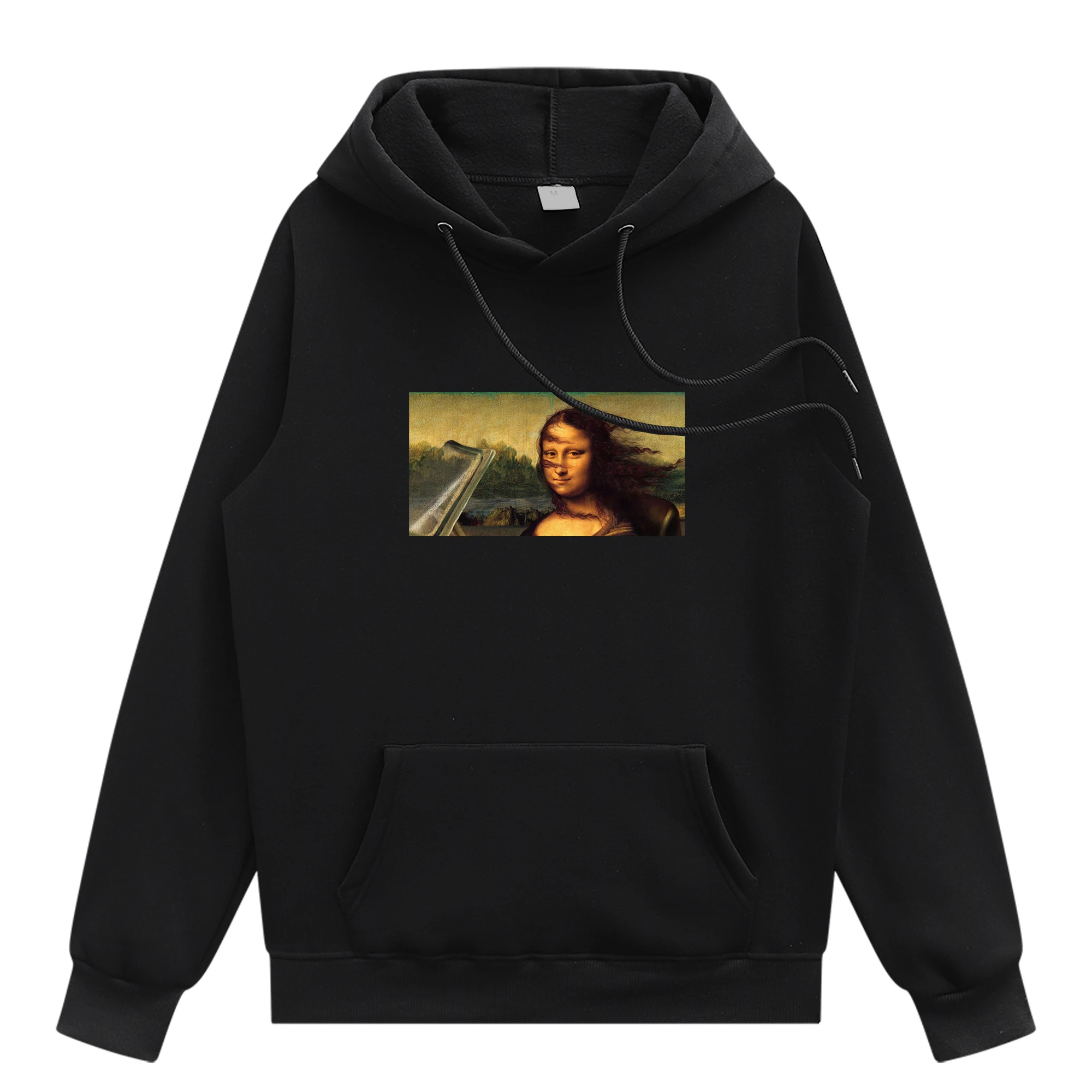 

Mona Lisa Cute Print Sweatshirt Fall Winter Ladies V-Neck Casual Hoodie Gothic Black Long Sleeve Hoodie