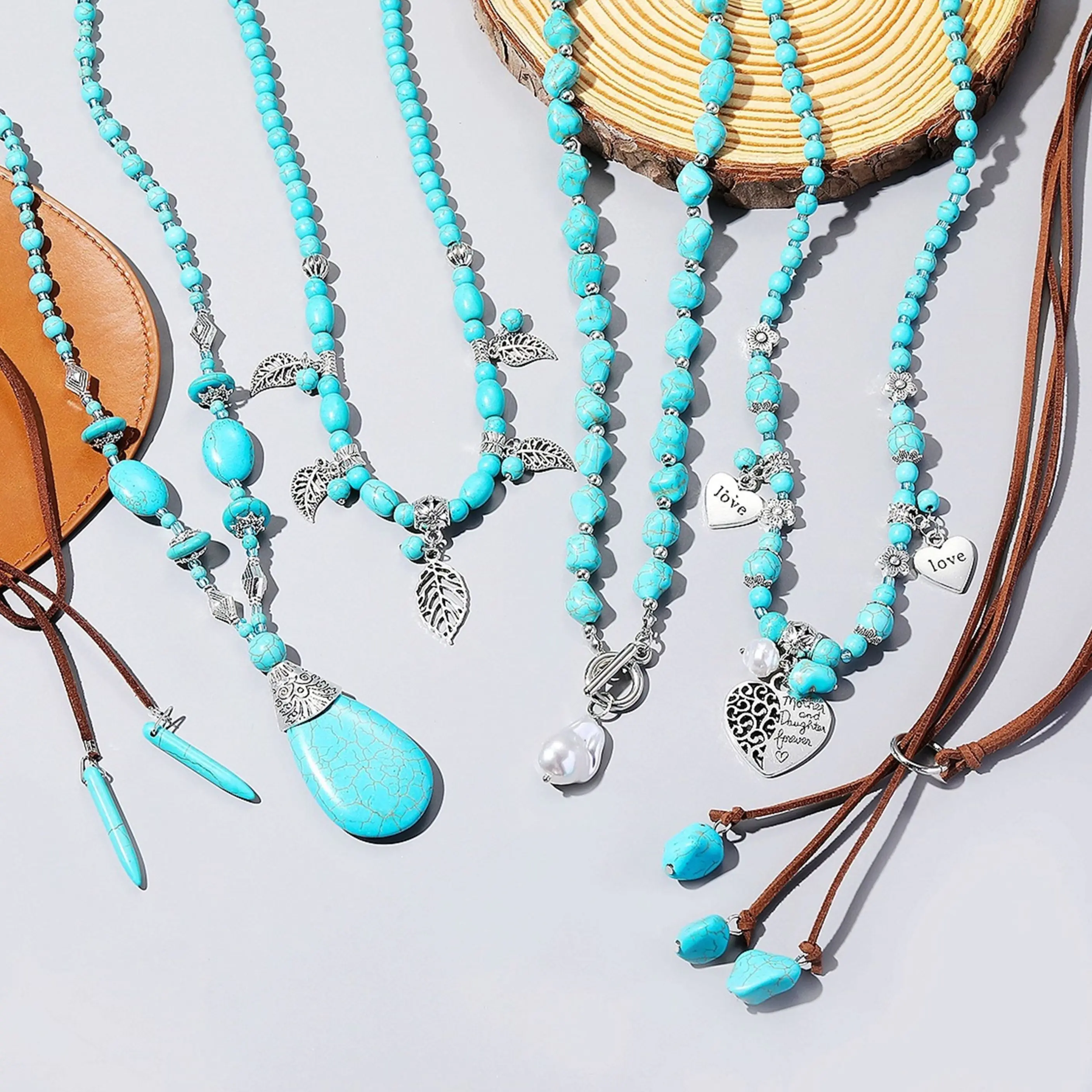 Модные ювелирные украшения, ожерелье с кулоном, бирюзовое ожерелье из натурального камня, ожерелье в стиле ретро, оптовая продажа