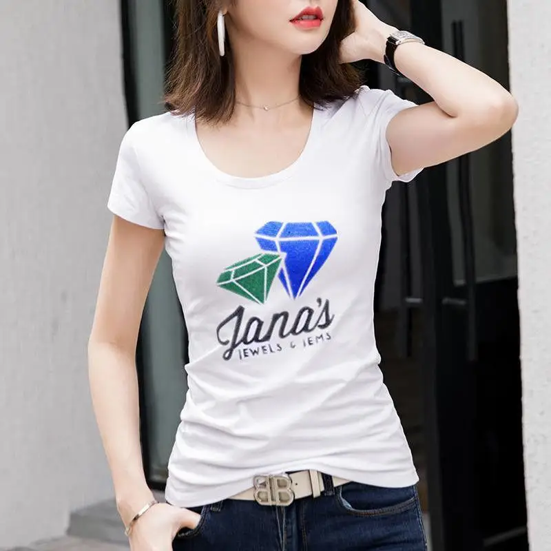 Футболка женская с коротким рукавом Облегающая рубашка из 95 хлопка Модный