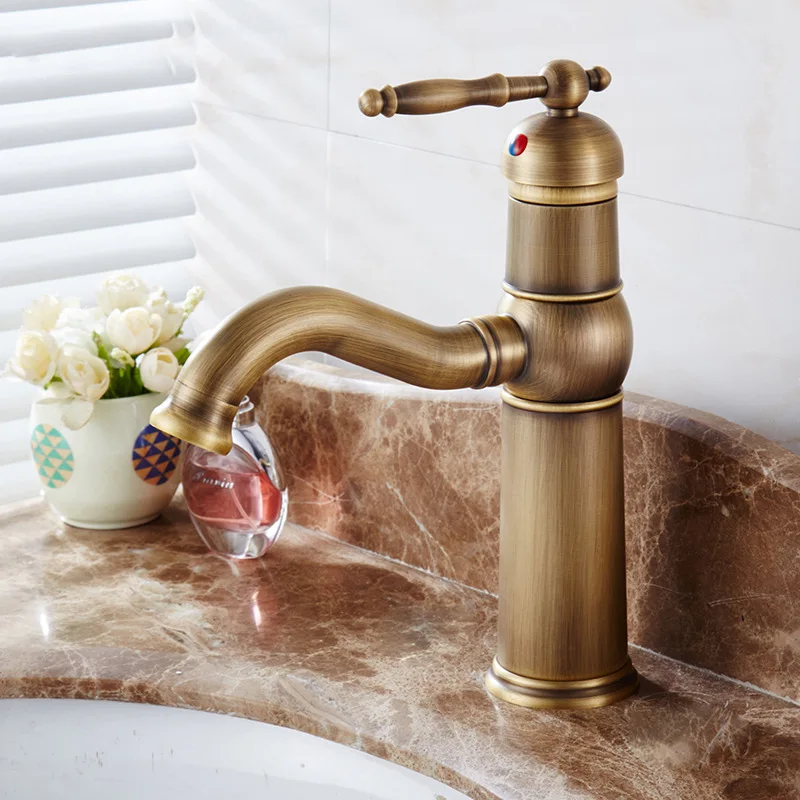

All copper antique washbasin hot and cold faucet can rotate 360 degrees European style retro washbasin washbasin faucet