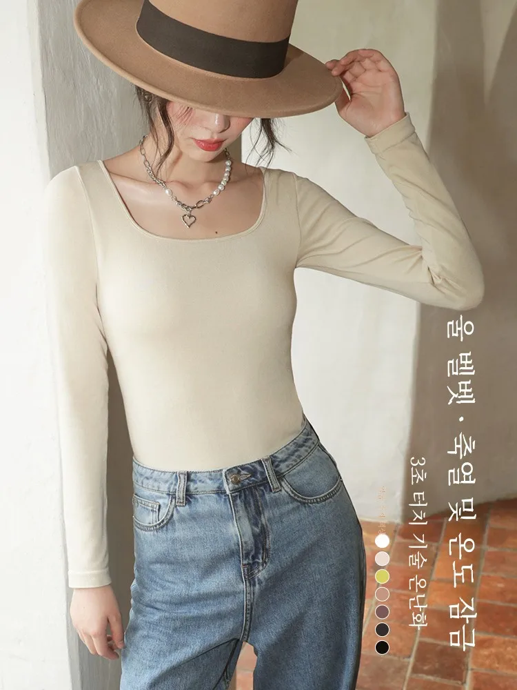 Dralon Thermal Underwear Women Fleece-lined Wool Slim fit Inner Wear Base HEATTECH 2024 New Autumn and Winter Cold-Proof