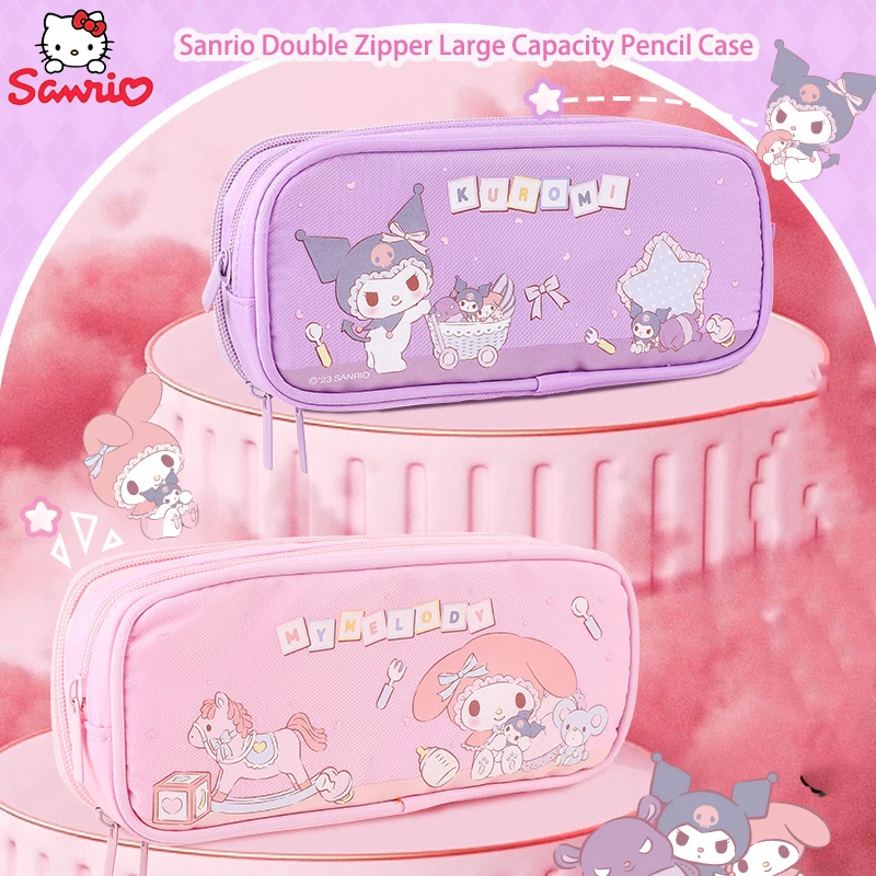 

New Sanrio Kuromi Pencil Case Three Floors Double Zipper Stationery Box My Melody High Capacity Study Supplies Storage Bag Gift