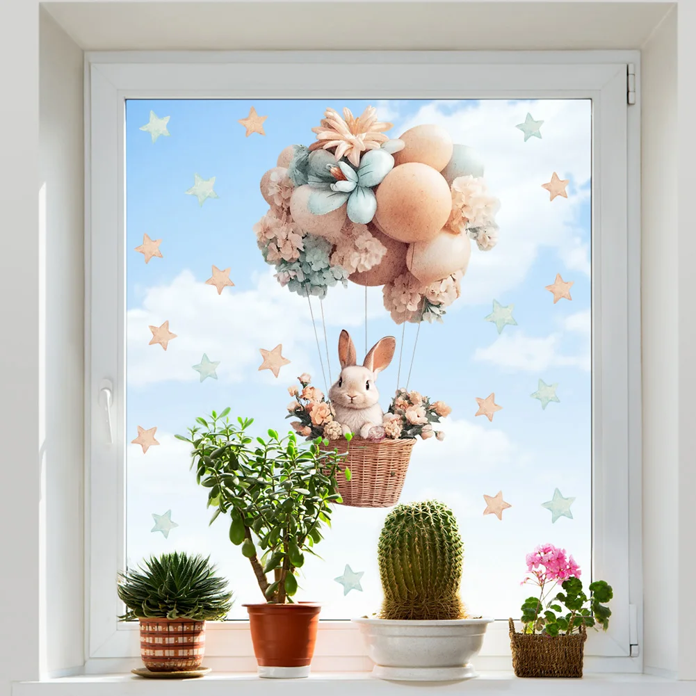 

Электростатические наклейки на окна HonC мультяшный кролик на воздушном шаре