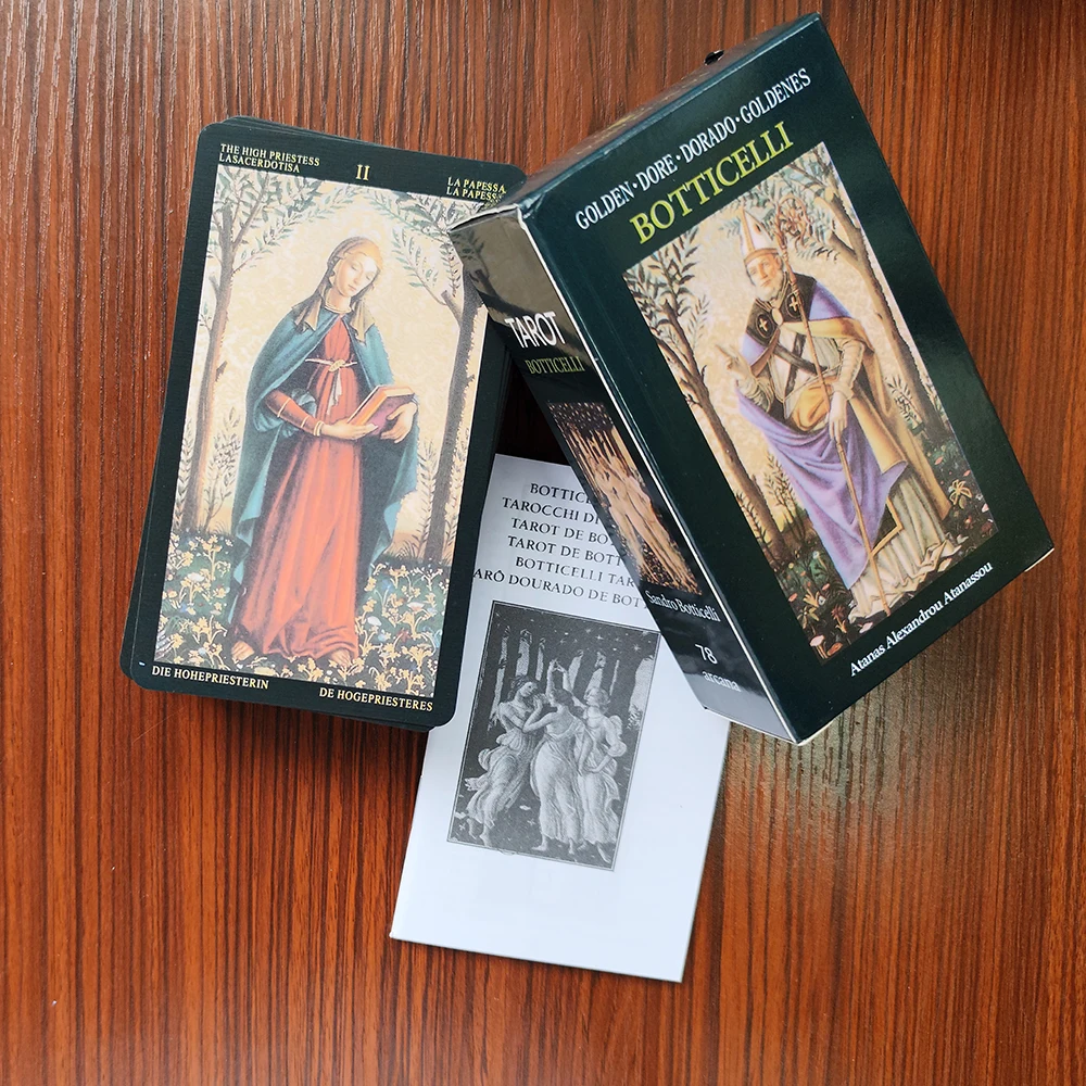 Фото Таро для гадания Botticelli 12 см x 7 см, эта колода с колодой возрождения (издание на английском, испанском, французском, немецком и итальянском языках) №2
