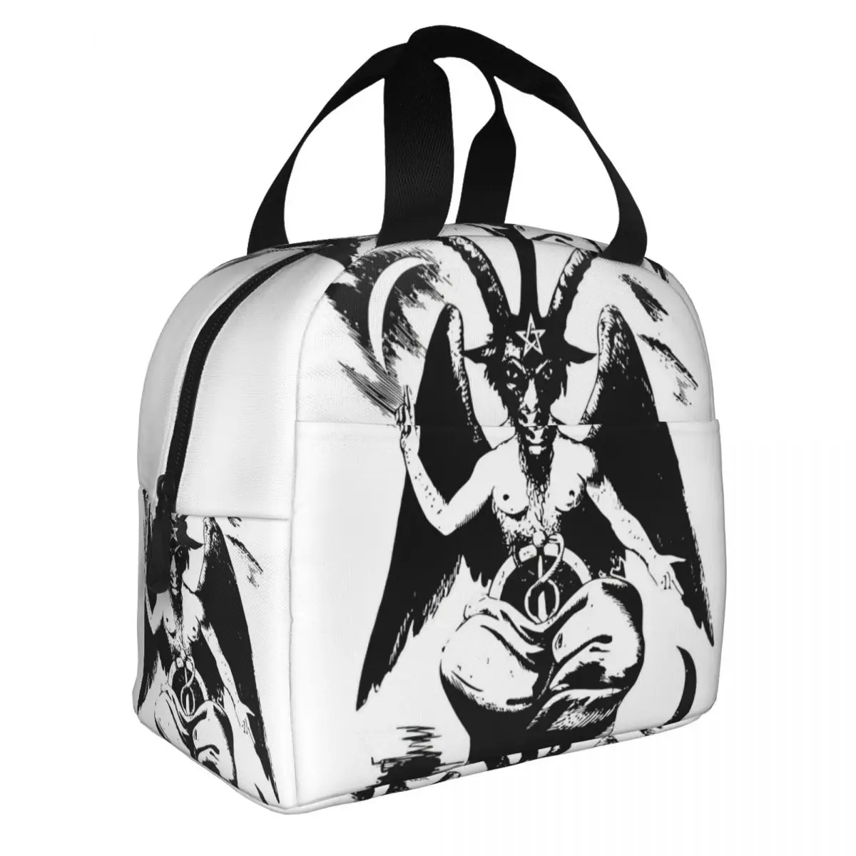 

Baphomet Black Magic Satanic Devil Lunch Bento Bags Portable Aluminum Foil thickened Thermal Cloth Lunch Bag for Women Men Boy