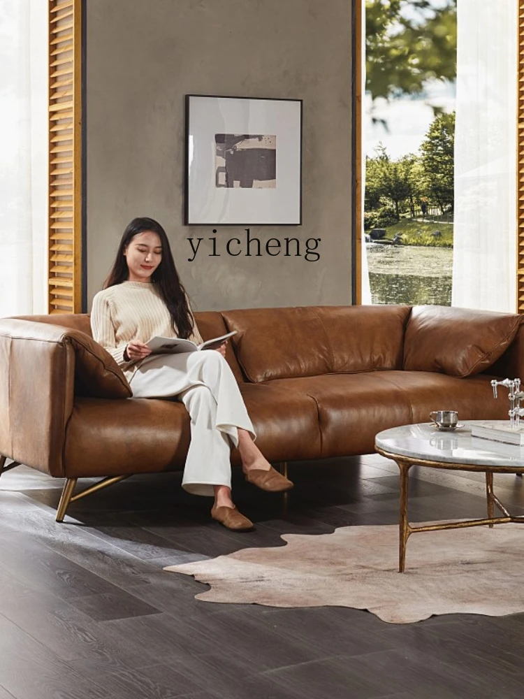 Трехместный диван из натуральной кожи в скандинавском ретро-стиле YY современный