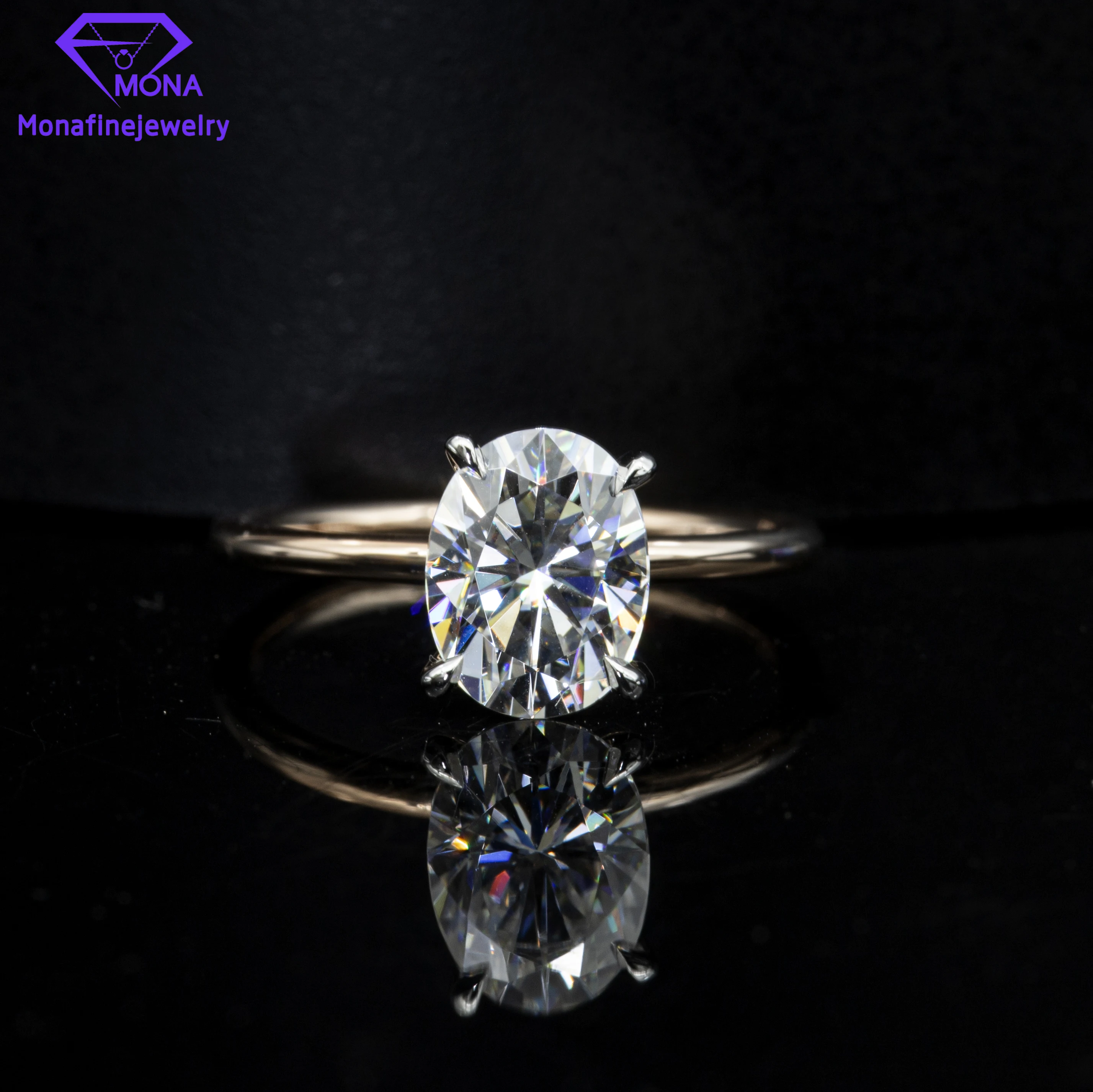 Кольцо из настоящего желтого золота 14 к с 4 зубцами 1 карат двухцветное овальное 5x7