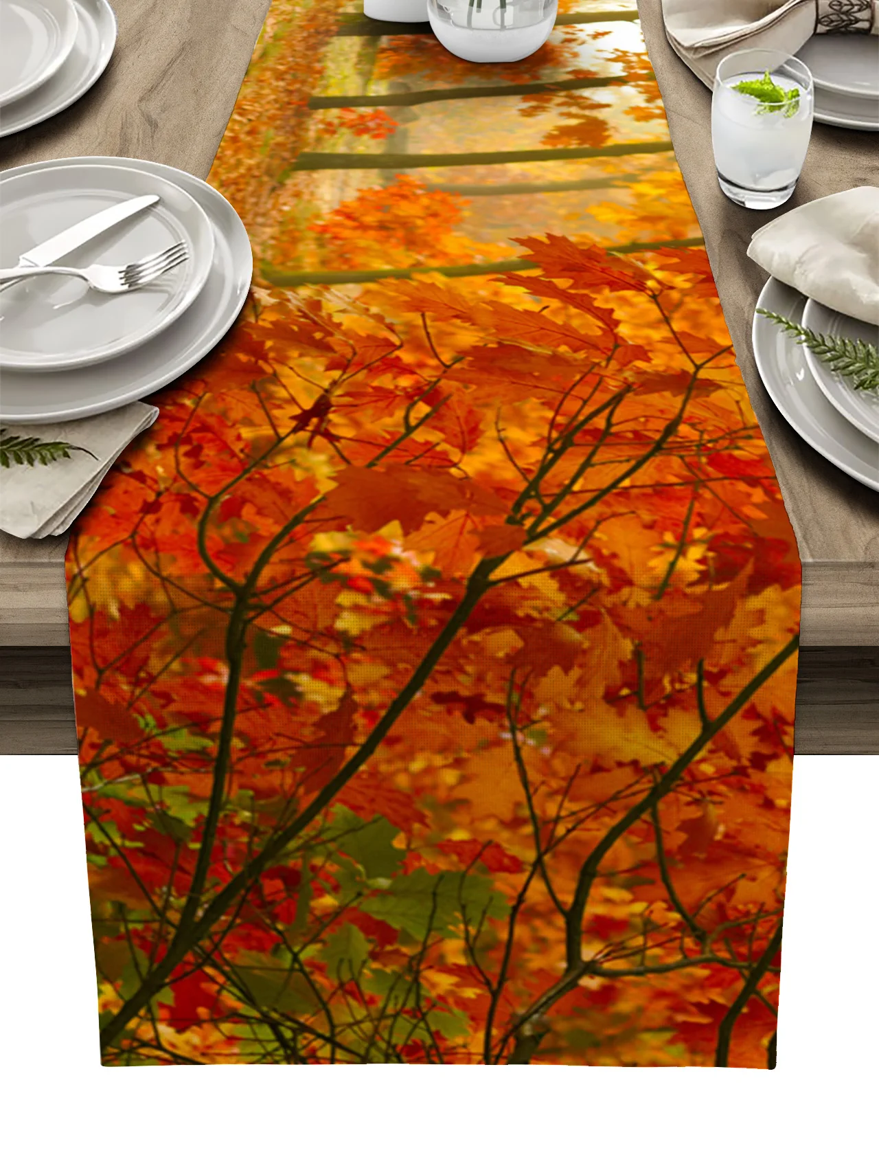 

Autumn Theme Maple Leaf Woods Table Runner for Dining Table Wedding Decoration Tablecloth Home Party Decor Table Cover