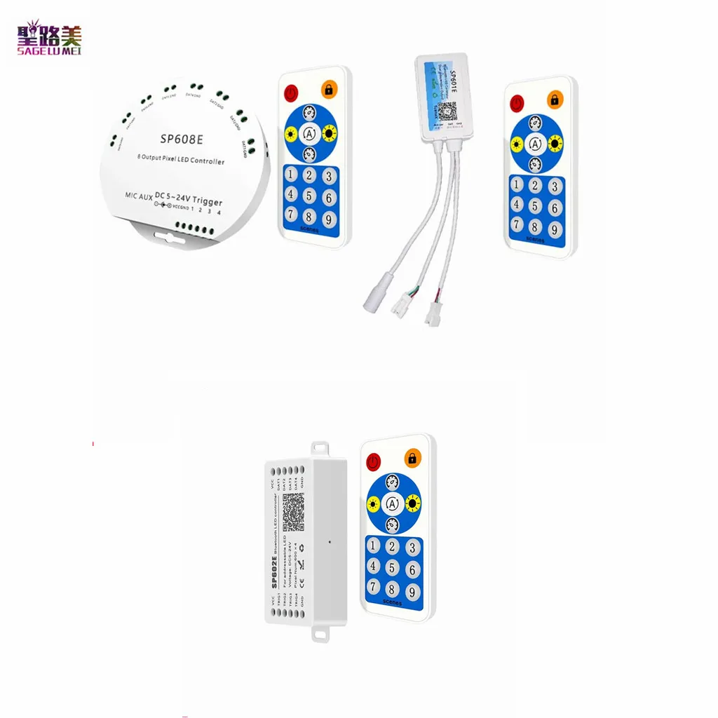 

SP601E SP602E SP608E Pixel Bluetooth Controller Addressable RGB Strip Music Controller DC5V-24V 12V For WS2812 WS2811 SK6812