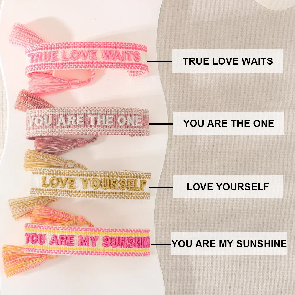 Новинка 2023 плетеный браслет с трехмерной вышивкой и буквами Регулируемая