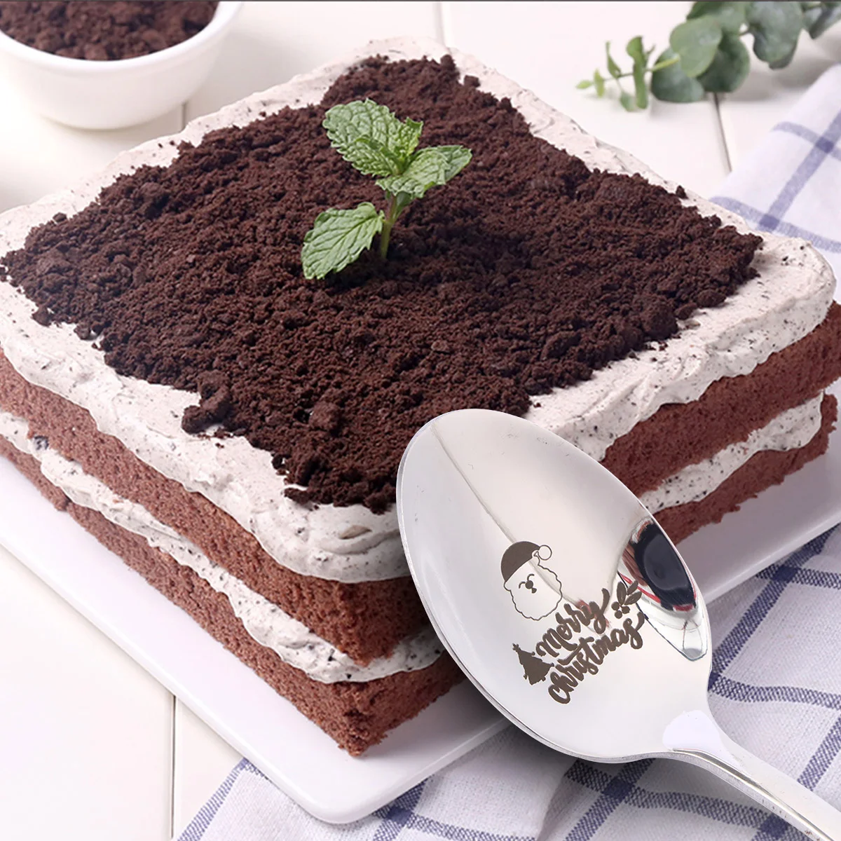 

2pcs Christmas Kitchen Spoon, Christmas Stainless Steel Spoon Metal Soup Spoon Santa Spoon for Home Cafe