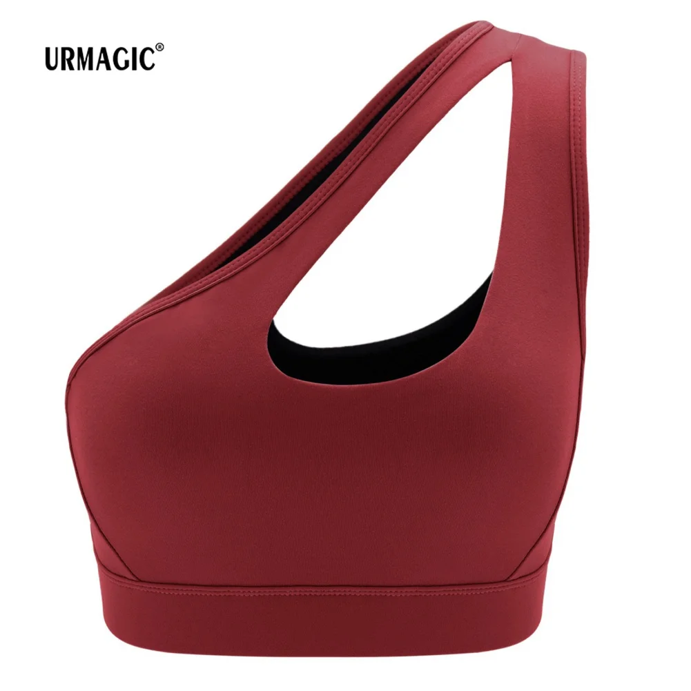 

Slanted Shoulder Beauty Back Sports Bra One Shoulder Cute Workout Underwear Breathable Wirefree Medium Support Padded Tube Top