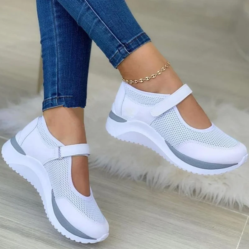 

Women's Wedge Mesh Hollow Out Casual Shoe Summer New Solid Color Hook and Loop Shoes for Women Breathable Ladies Walking Shoes