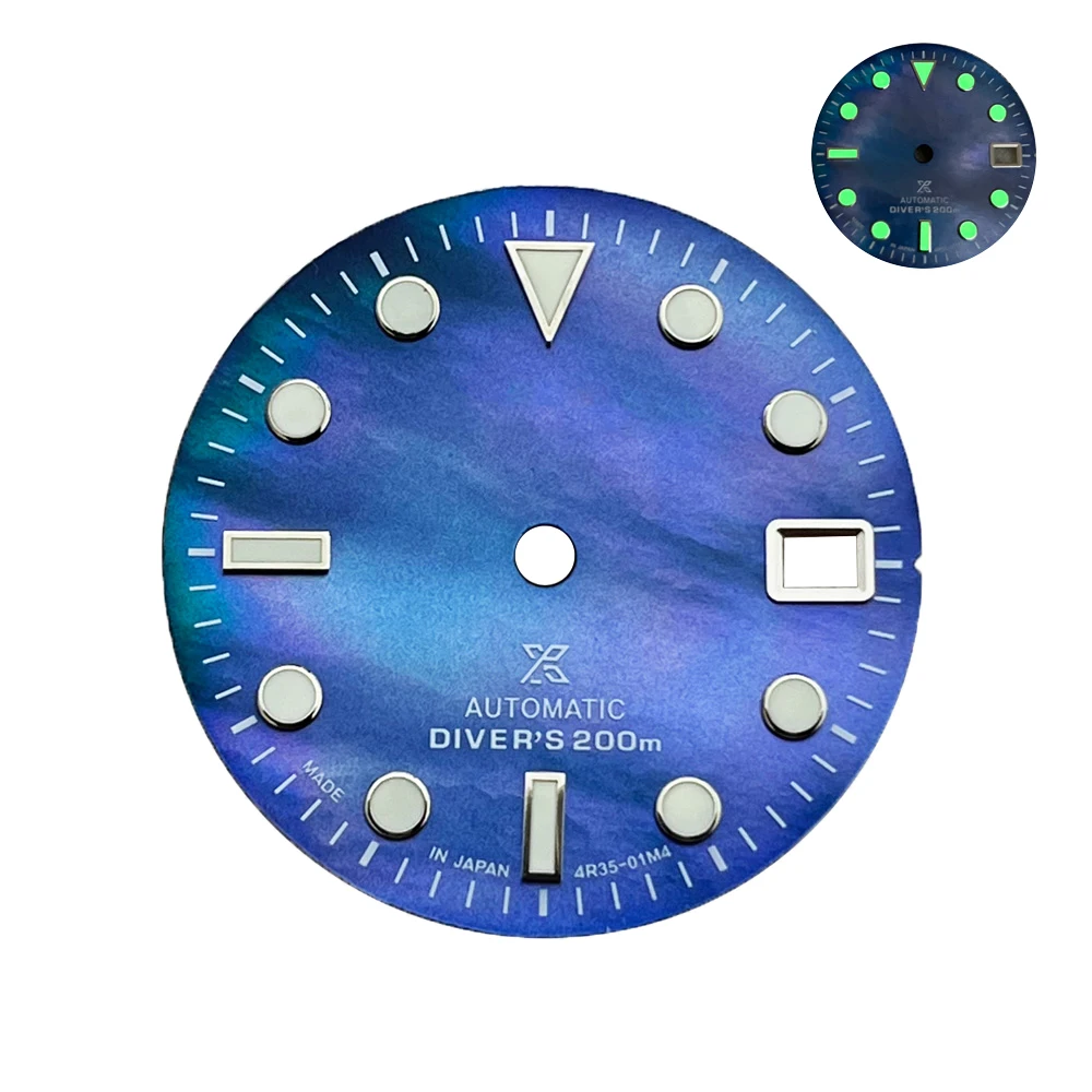 28.5mm Sunray Shell Dial Suitable for SKx007/SUB Green Luminous Watch Accessories  Suitable for NH35Automatic Movement With S Lo