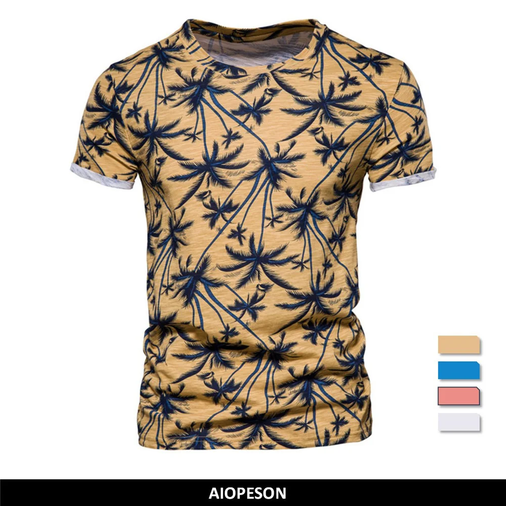 

BabYoung – t-shirt à col rond pour homme, estival et décontracté, de haute qualité, avec imprimé hawaïen, 100% coton, pour la
