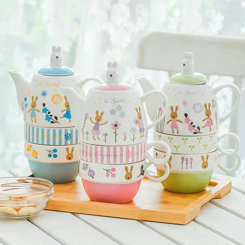 

Cartoon Rabbit Teapot Mug Filter Screen A Pot of Two Cups Potts Chip Tea Pot Cup One Set Lovely Christmas Gift Drop Shipping