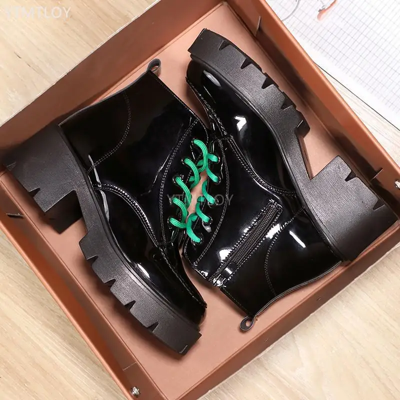 

Женские кожаные ботинки с круглым носком, на шнуровке