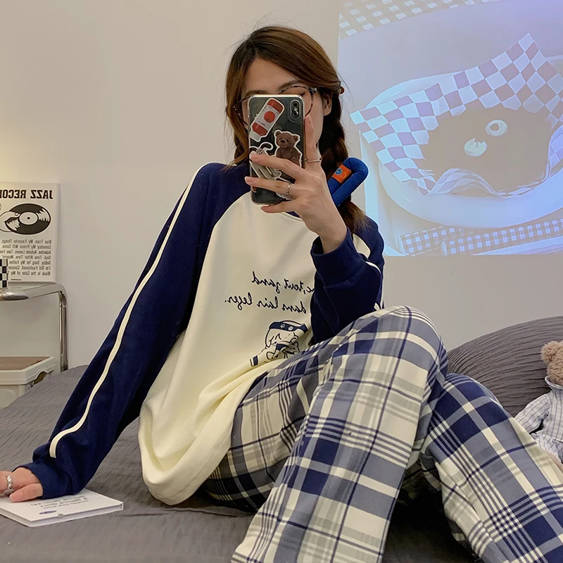 

Cotton Pajamas For Women 2022 Fashion Autumn Winter Homewear Femme Long Pullover Lounge Wear Woman Pijama Set Two Piece Pajama
