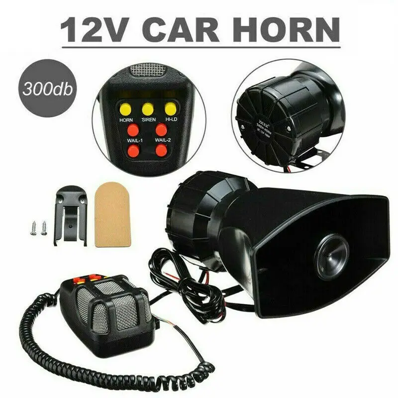 New 12V 7 Tone Sound Car Police Siren Horn Megaphone with Mic PA Speaker System