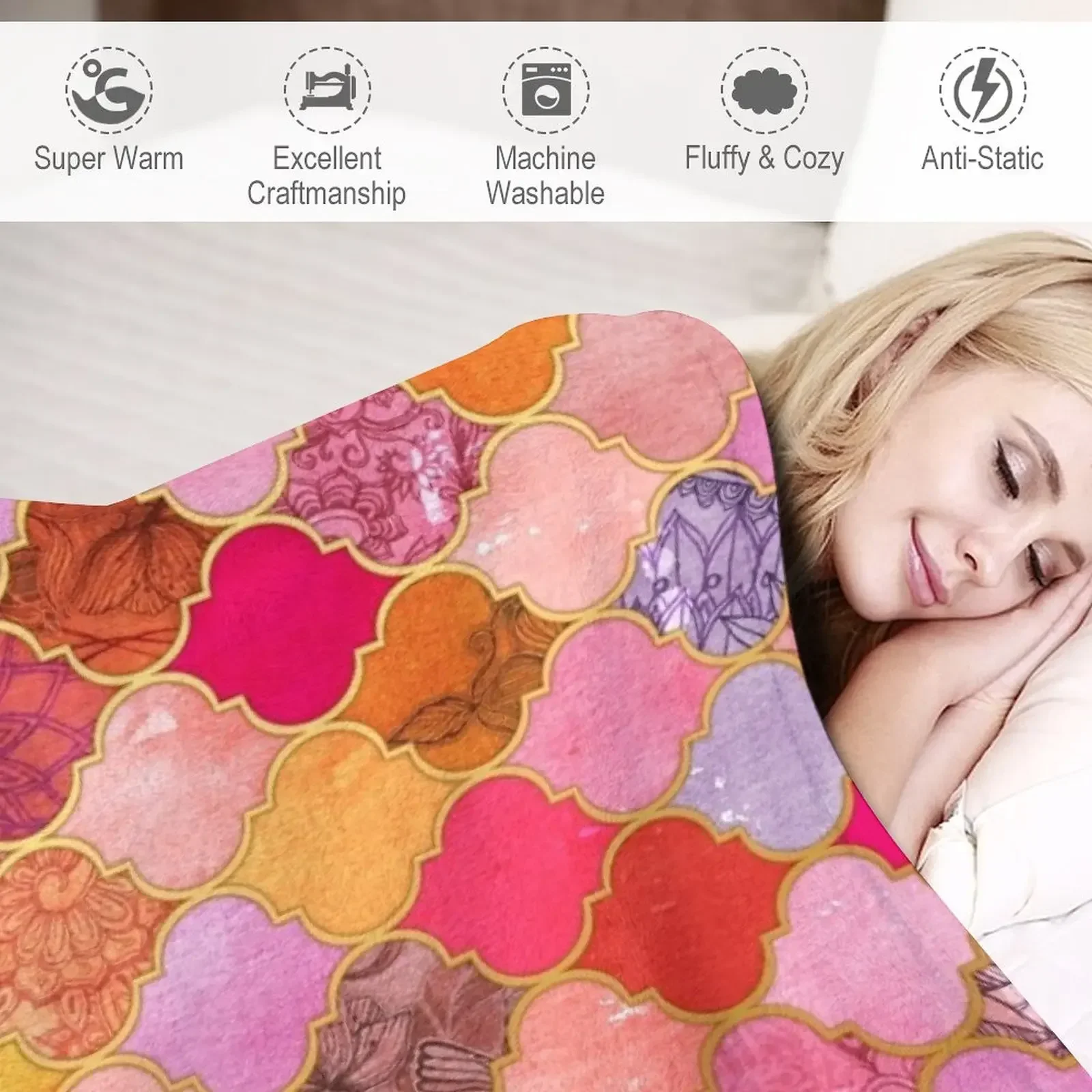 Ярко-розовое золотое мандариновое и серо-коричневое декоративное одеяло с