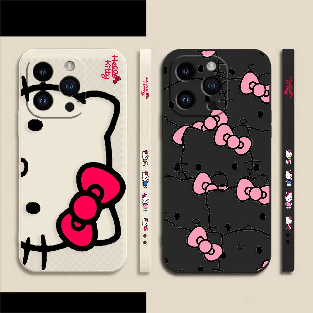 

Cute Hello K-Kitty Line Cat Phone Case For Apple iPhone 14 13 12 11 Pro XS Max Mini X XR SE 7 8 6 6S Plus Colour Liquid Case