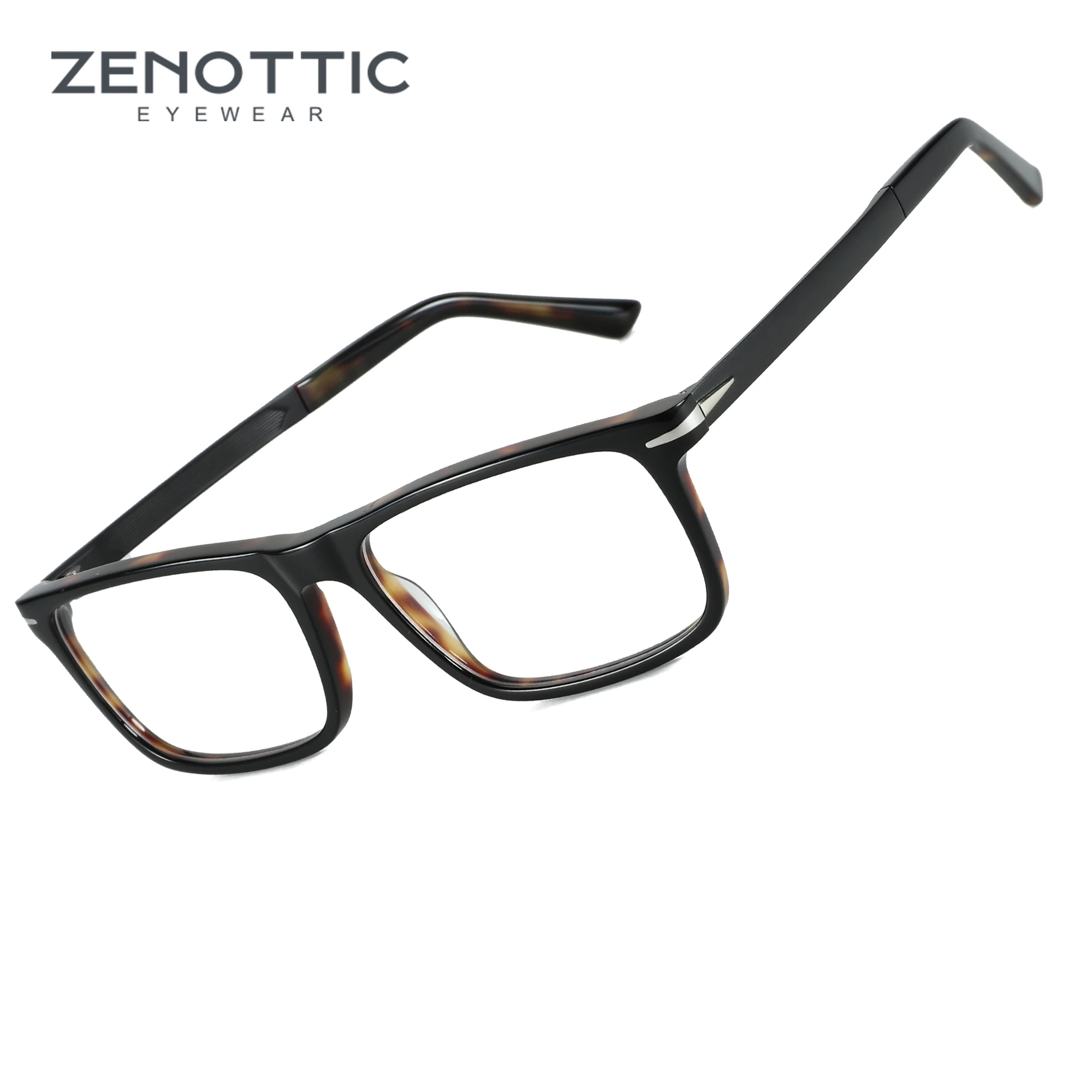 

ZENOTTIC New Rectangle Eyeglass Frame with Transparent Lens Retro Eyewear 2023 Men Non-prescription Acetate Glasses 1845