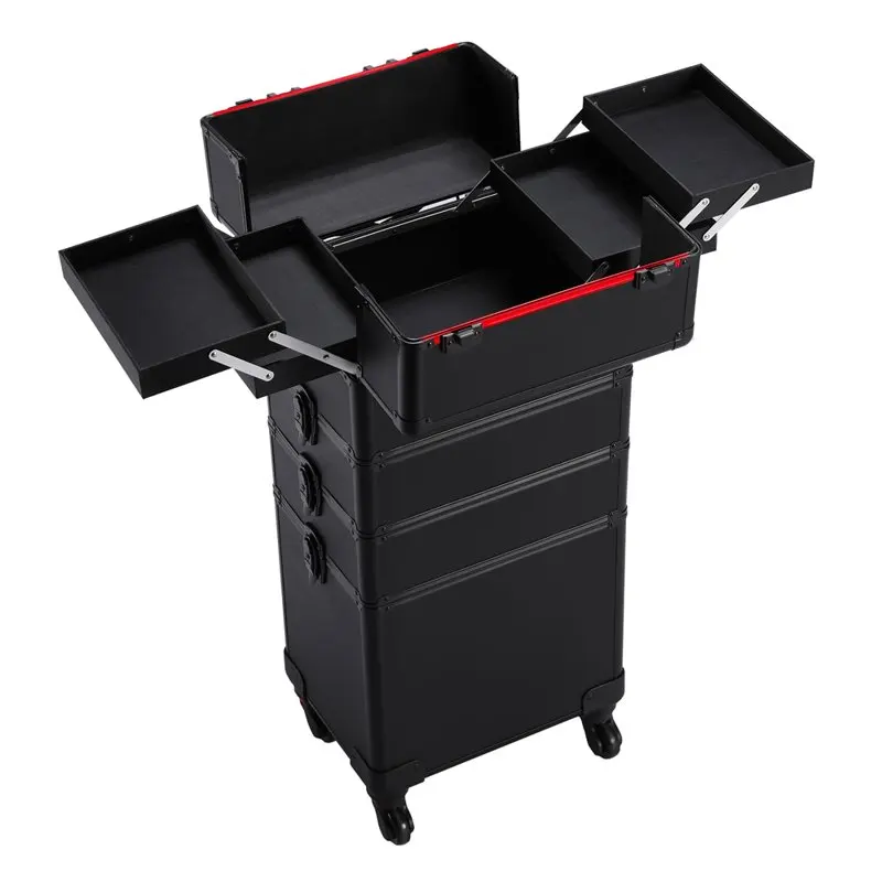 4-in-1 Large Professional Folding Cosmetic Case with Brush Bag, Black