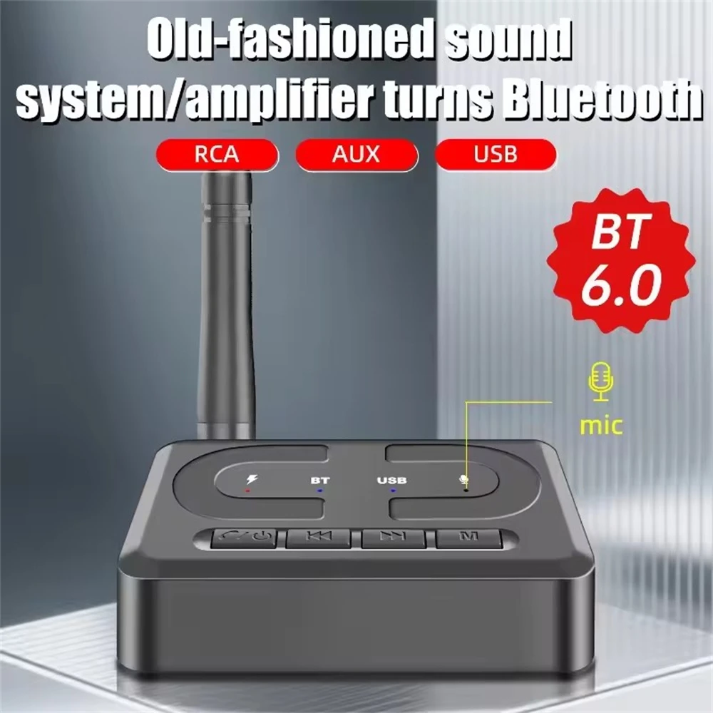 Bluetooth-приемник 6.0, USB-адаптер для воспроизведения музыки с HD-микрофоном и антенной, беспроводной адаптер с разъемами 3.5 мм AUX и RCA, HIFI-стерео для автомобильных колонок и усилителей (art.: 3920da21eef83) - 3920da21eef83