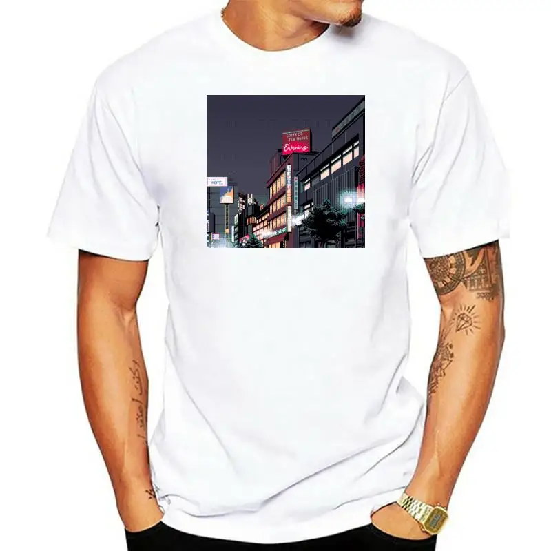 

Токио, Япония, ночные неоновые вывески, город, 8-битная художественная футболка, Молодежные футболки на заказ, топы, футболки в стиле панк