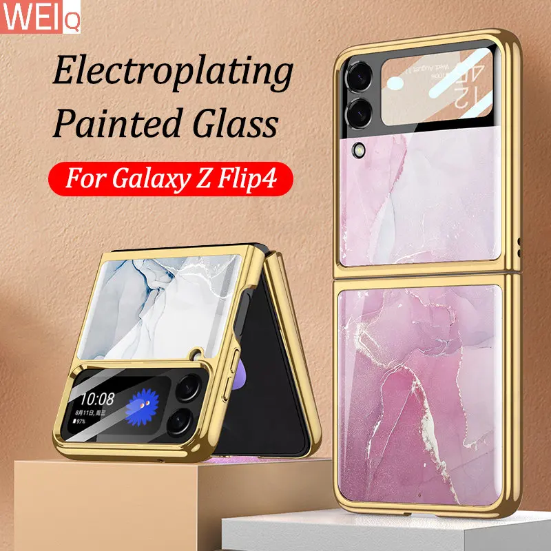 

Роскошный Жесткий чехол с покрытием из стекла для Samsung Galaxy Z Flip 4 3, полностью закрывающий стеклянный чехол с рамкой для Galaxy Z Flip4