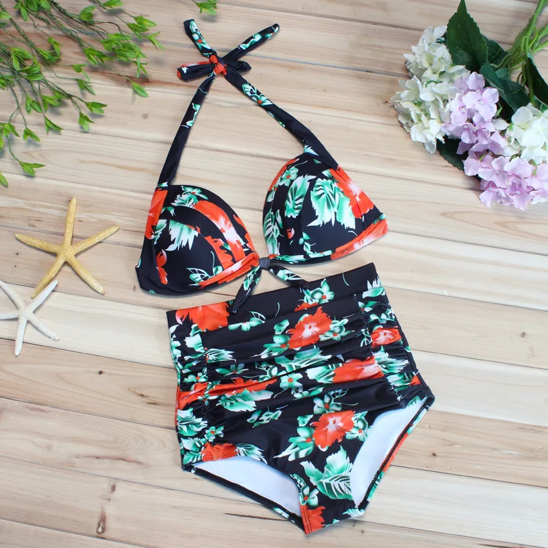 

2017 new foreign trade original single swimsuit digital print swimsuit ladies high waist retro bikini spot