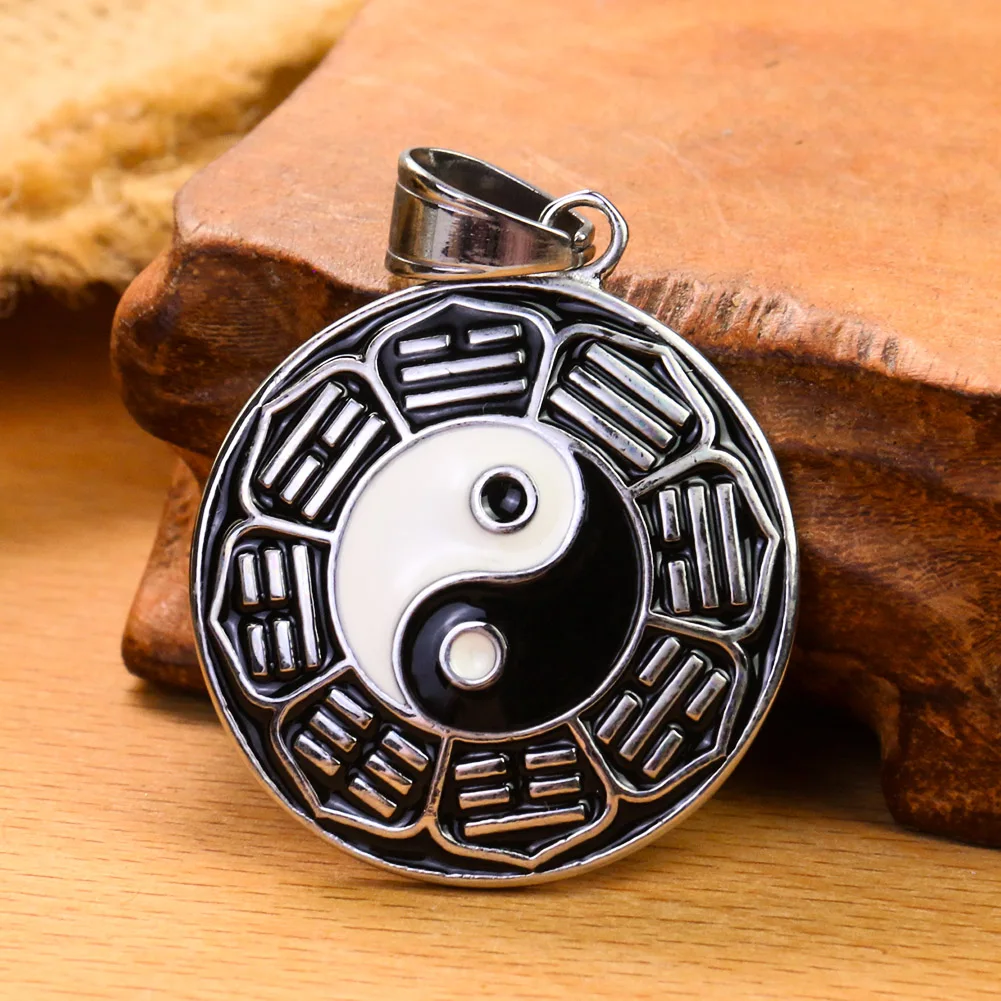 Винтажное ожерелье из нержавеющей стали Китай Taoism Yin-Yang Ba-Gua этнический амулет с