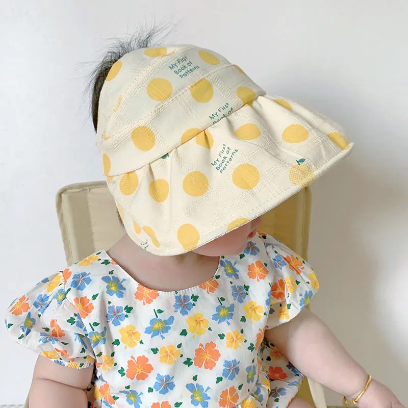 

Spring Summer Korean Fashion Kids Foldable Sun Protector Hats 2023 New Baby Outdoor with Adjustable Rope Baseball Caps Headband