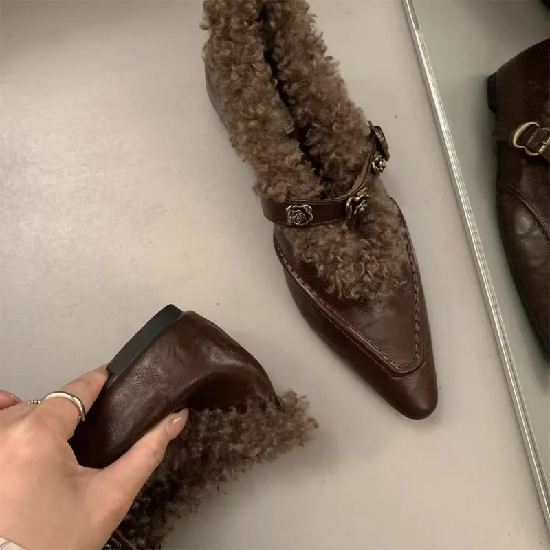 AJGS Женская обувь на меху с острым носком и туфлями увеличенной высоты для женщин