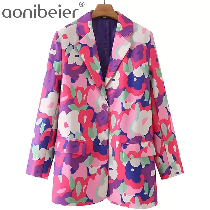 

New in 2022 Woman Casual Traf Coats Autumn Notched Collar Colored Print Flap Pockets Single Breasted Loose Blazers Jackets y2k