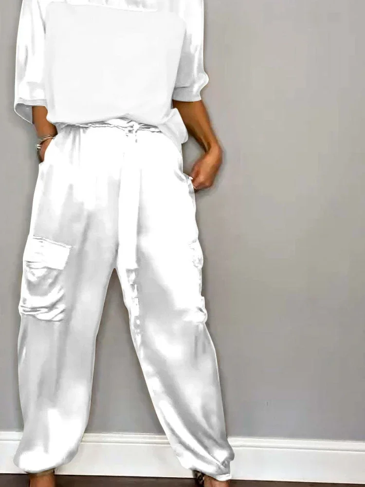 Женский Элегантный Комплект Из Двух Предметов Шелковая Рубашка Atlassan Рукав Три