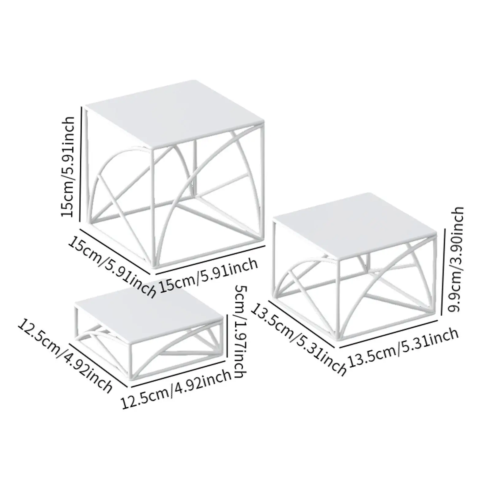 3x Iron Risers Display Jewelry Rack Organization Countertop Shelf Cupcake Stand for Collections Dessert Dolls Watches Earring