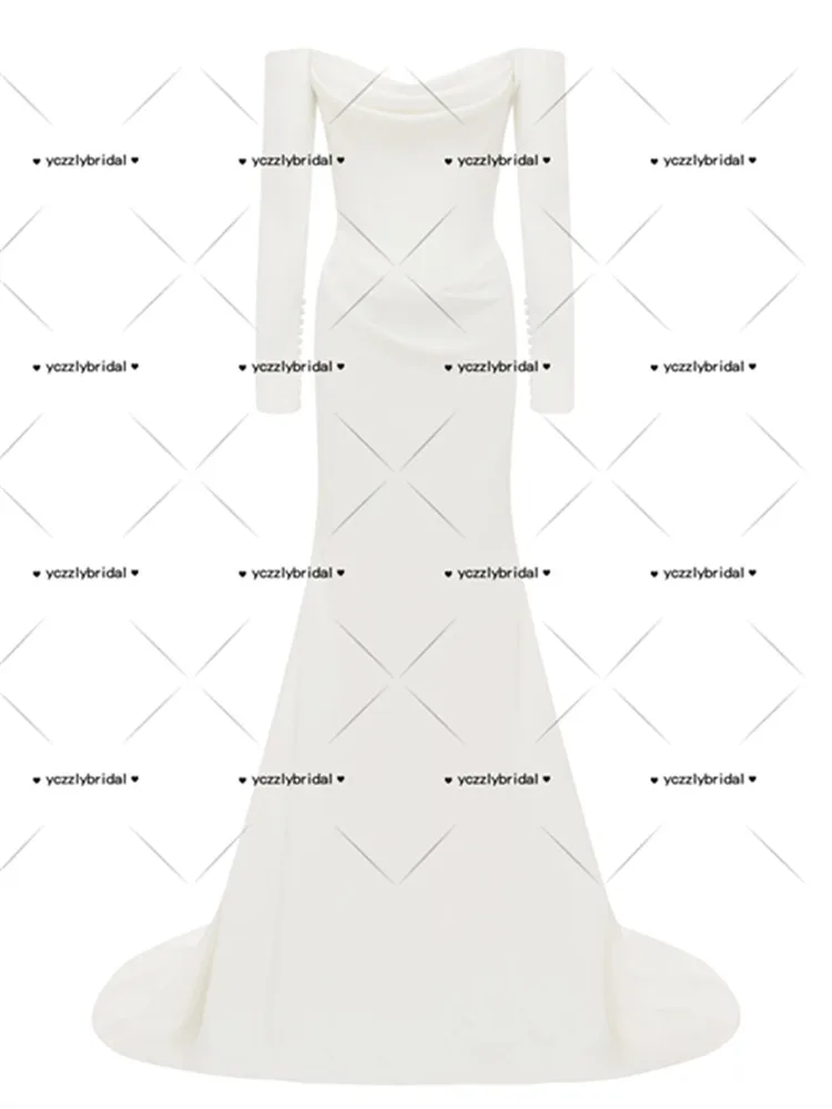 Vestidos Blancos Boda Civil Vestido De Noiva Minimalista атласное свадебное платье Novia Manga Larga Corte Sirena Casamento