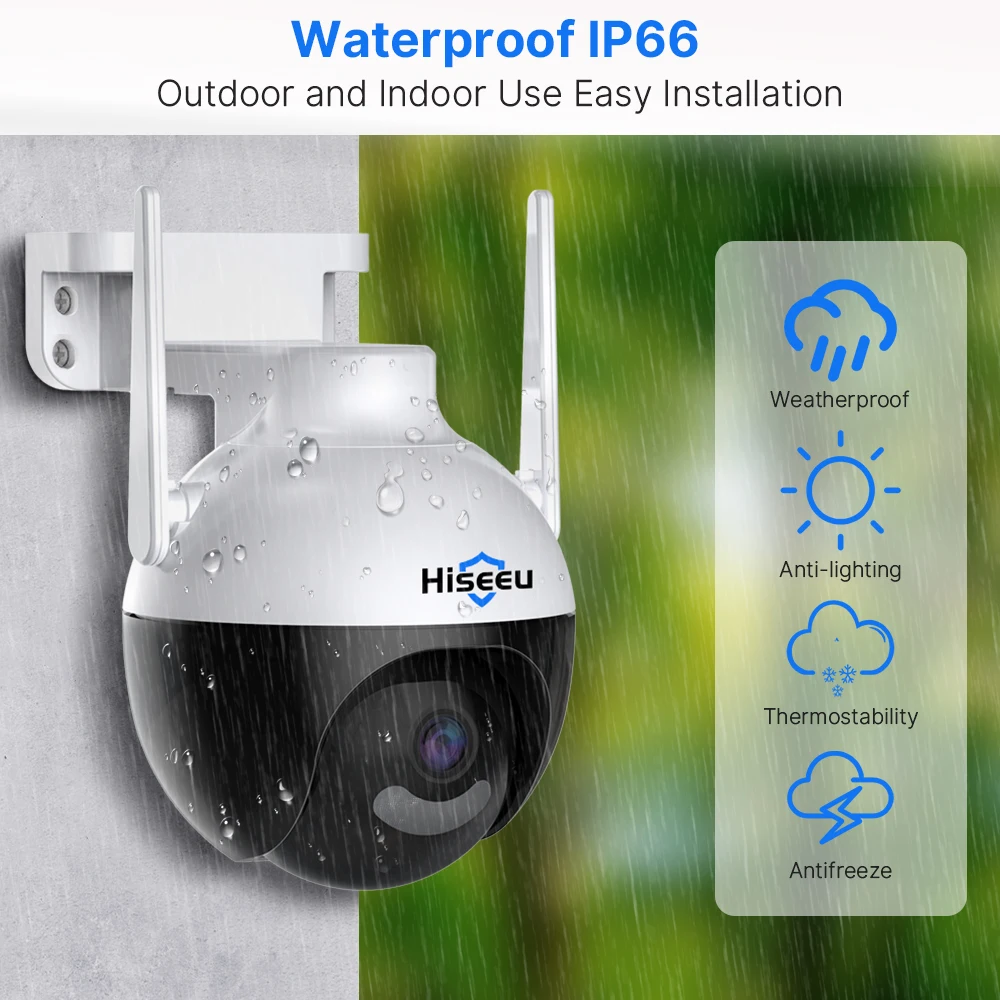 Hiseeu 4K 8МП WiFi PTZ IP камера 5xZoom Обнаружение людей Видеонаблюдение Уличное Цветное ночное видение Безопасность на.