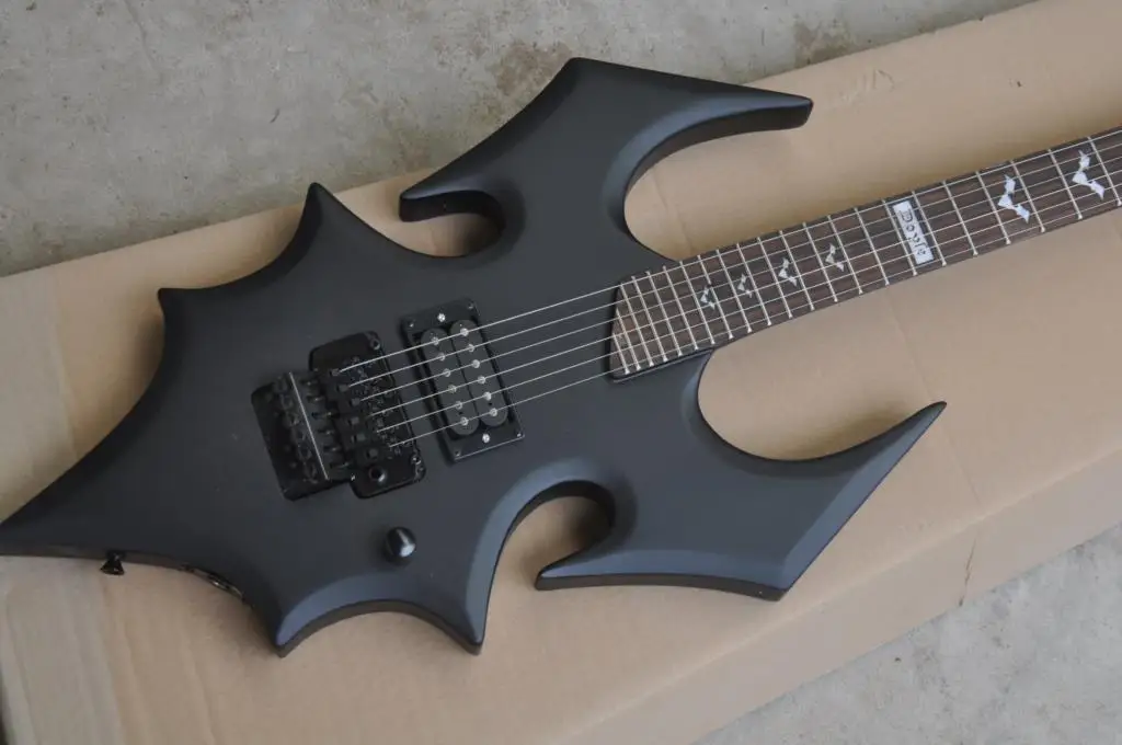 

Factory custom unusual shape Bat body Matte black Electric Guitar with Rosewood Fretboard,Bat inlay,Black Hardware in stock 62