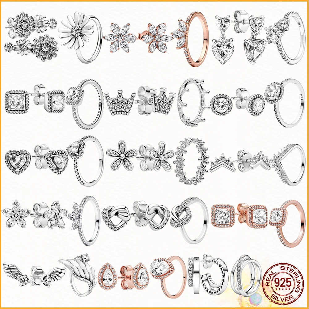 

New 925 Sterling Silver Shiny Plant Specimen Cluster Ring Fit Pandore Ear Studs Earrings diy Combination Women Gift First Choice