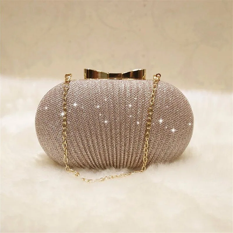 

Golden Evening Clutch Bag Women Bags Wedding Shiny Handbags Bridal Metal Bow Clutches Bag Chain Shoulder Bag