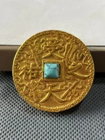 antique collection copper gold plated square hole round coin qing qianlong ttwenty five years imperial blessing home decorations