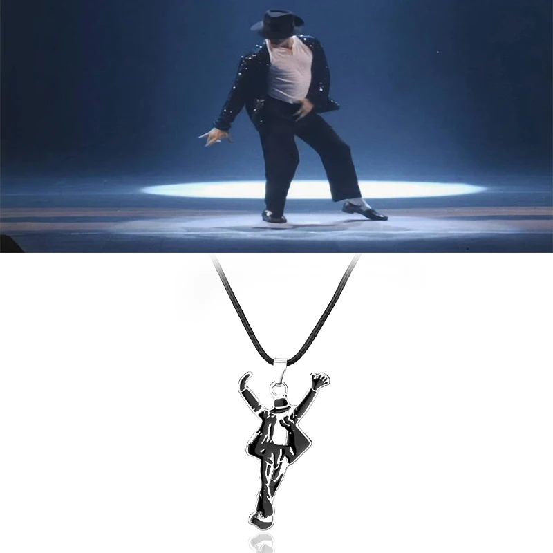 

Classic Jewelry Necklace Pop Star Singer Enamel Pendant Dancing Michael Jackson Leather Cord Necklace Souvenirs