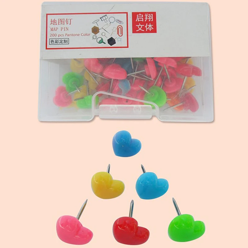

50pcs/pack Heart Shape Plastic Quality Cork Board Safety Colored Push Pins Tack Flat Head Push Pins