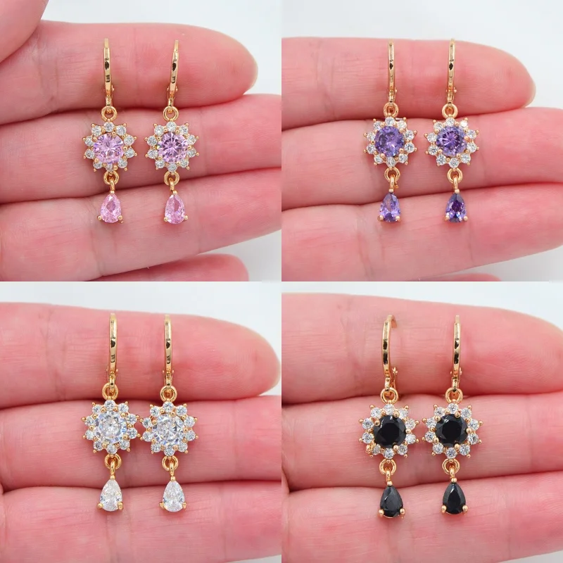 

Hot Sale Filled Lovely Pink Mystic Flower Dangle Earrings for Women Wedding Party Jewelry
